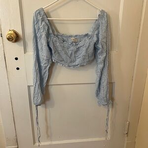 Urban Outfitters Light Blue Eyelet Blouse